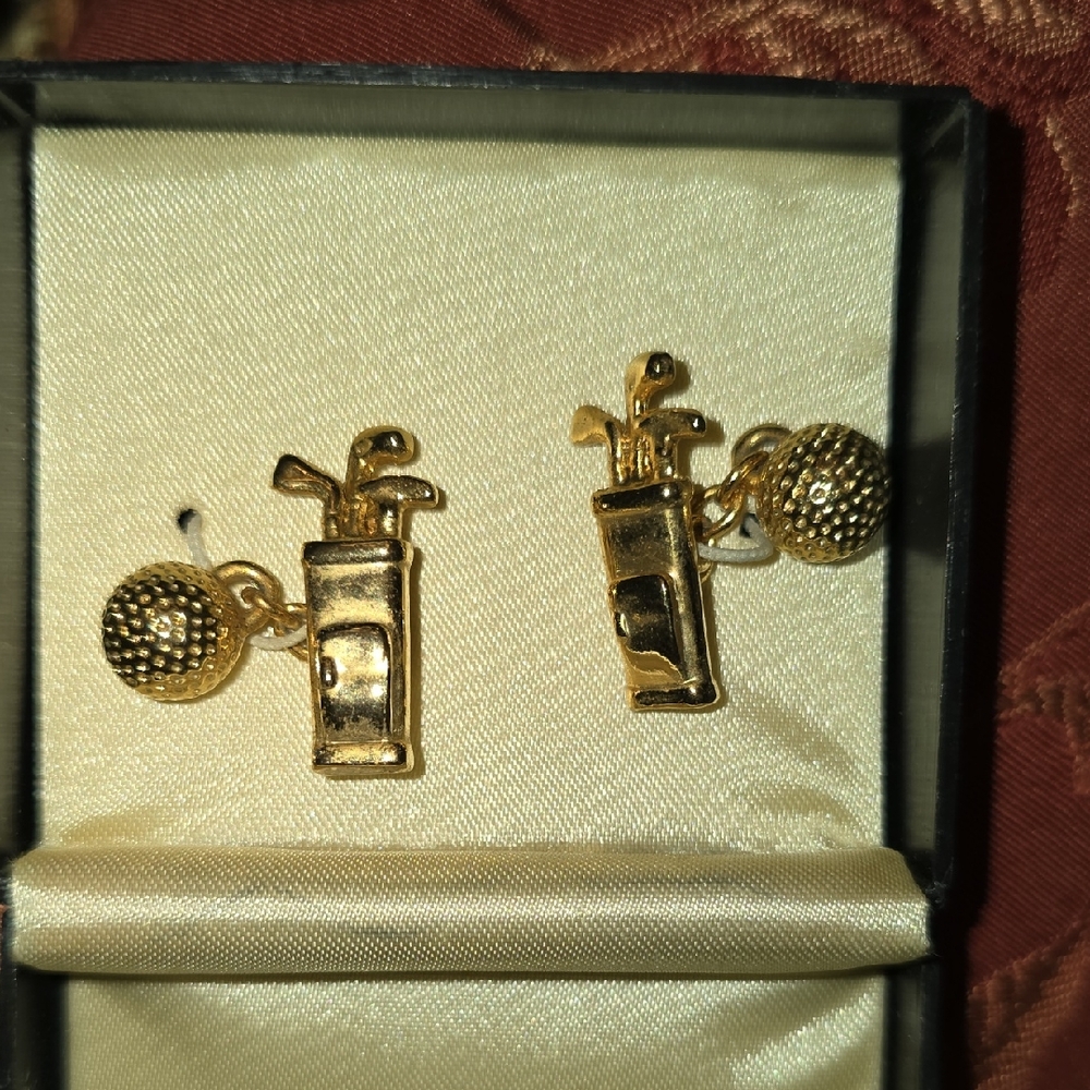 Golf Bag and Ball Gold Cuff Links